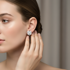 0.31 Ct Round-Cut Lab-Grown Diamond & Moissanite Floral Stud Earrings