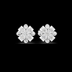 0.31 Ct Round-Cut Lab-Grown Diamond & Moissanite Floral Stud Earrings