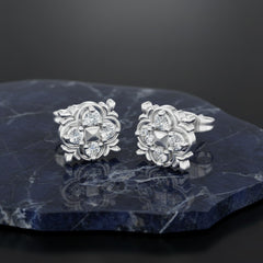 0.36 Ct Round-Cut Lab-Grown Diamond & Moissanite Floral Stud Earrings