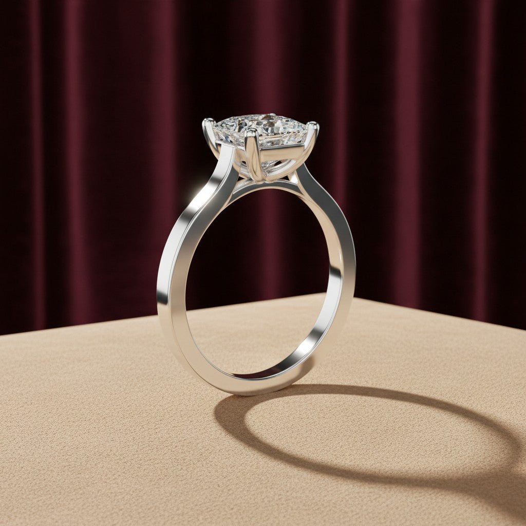 1.00 Ct Princess Cut Lab-Grown Diamond & Moissanite Ring in 925 Sterling Silver