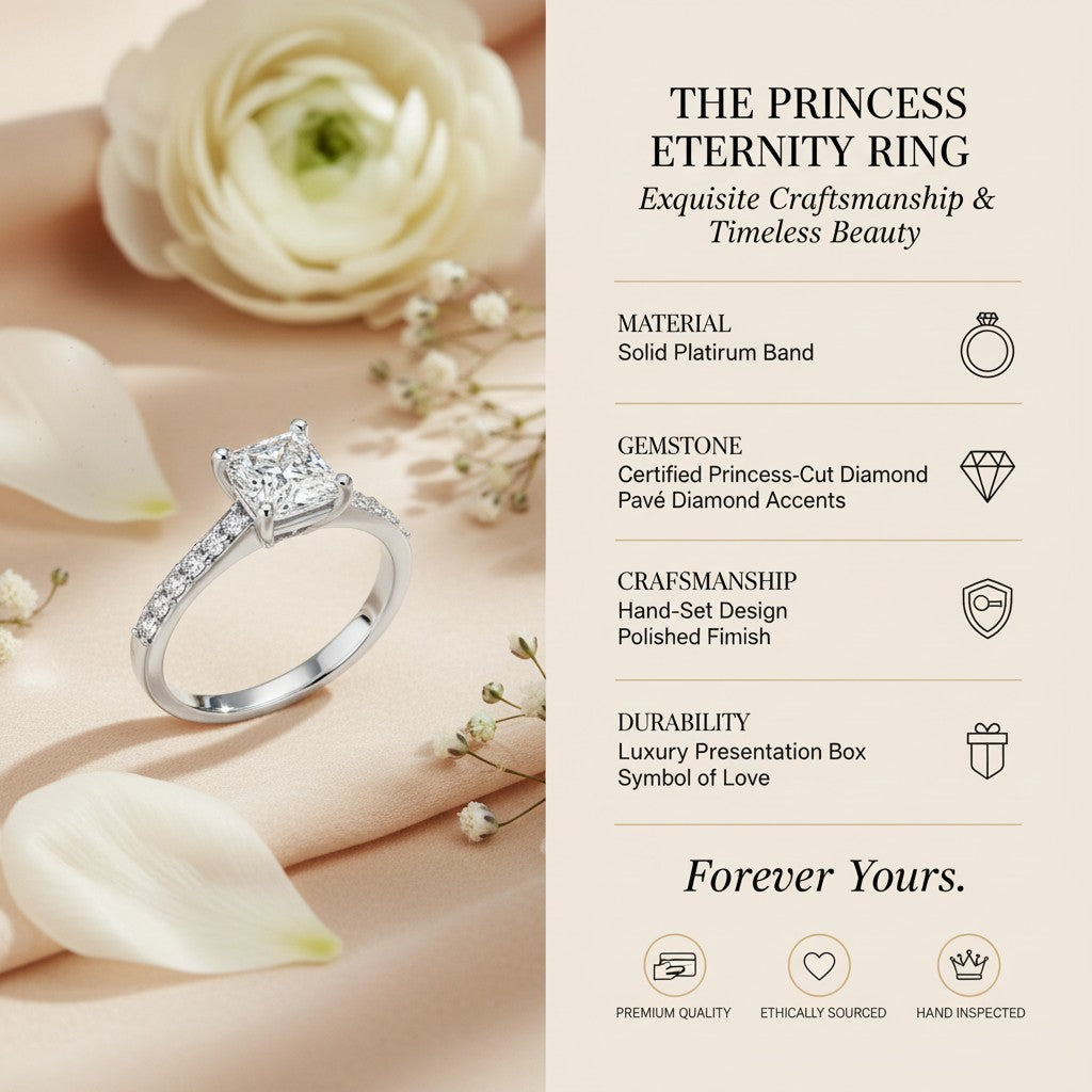 Princess Cut Lab-Grown Diamond & Moissanite Ring in 925 Sterling Silver