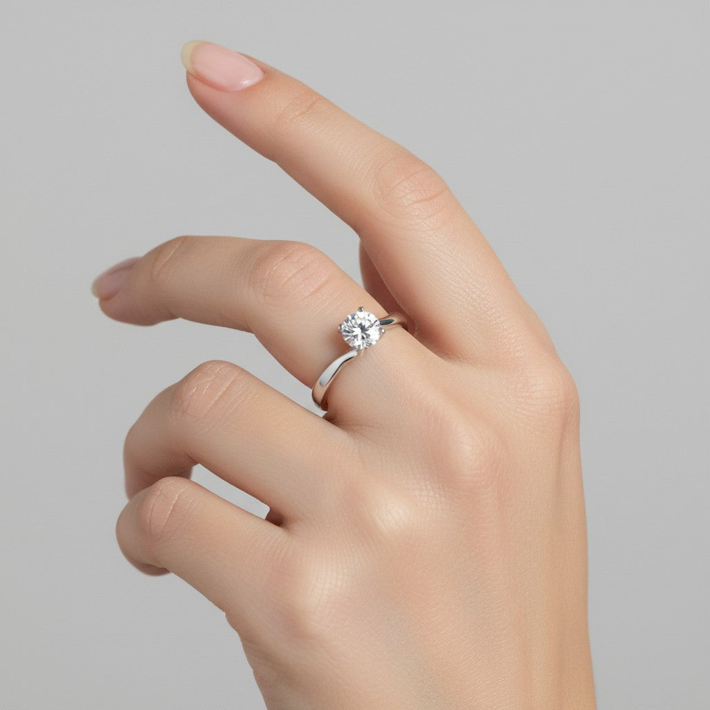 0.50 Ct Round Cut Lab-Grown Diamond & Moissanite Ring in 925 Sterling Silver