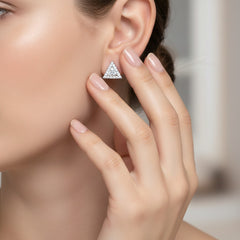 0.42 Ct Round-Cut Lab-Grown Diamond & Moissanite Triangle Stud Earrings