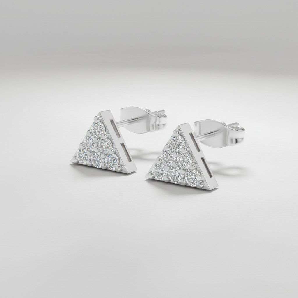 0.42 Ct Round-Cut Lab-Grown Diamond & Moissanite Triangle Stud Earrings