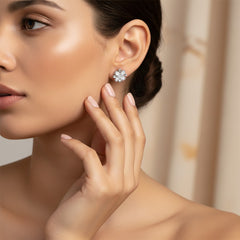 0.31 Ct Round-Cut Lab-Grown Diamond & Moissanite Floral Stud Earrings