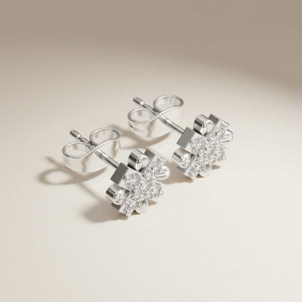 0.31 Ct Round-Cut Lab-Grown Diamond & Moissanite Floral Stud Earrings