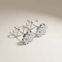 0.31 Ct Round-Cut Lab-Grown Diamond & Moissanite Floral Stud Earrings