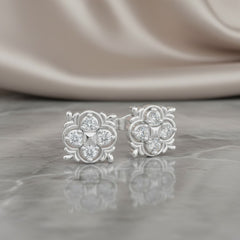 0.36 Ct Round-Cut Lab-Grown Diamond & Moissanite Floral Stud Earrings