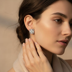 0.36 Ct Round-Cut Lab-Grown Diamond & Moissanite Floral Stud Earrings