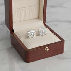 0.36 Ct Round-Cut Lab-Grown Diamond & Moissanite Floral Stud Earrings