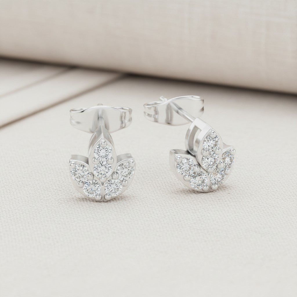 0.36 Ct Round-Cut Lab-Grown Diamond & Moissanite Floral Stud Earrings in 925 Sterling Silver