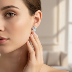 0.28 Ct Round-Cut Lab-Grown Diamond & Moissanite Floral Stud Earrings in 925 Sterling Silver