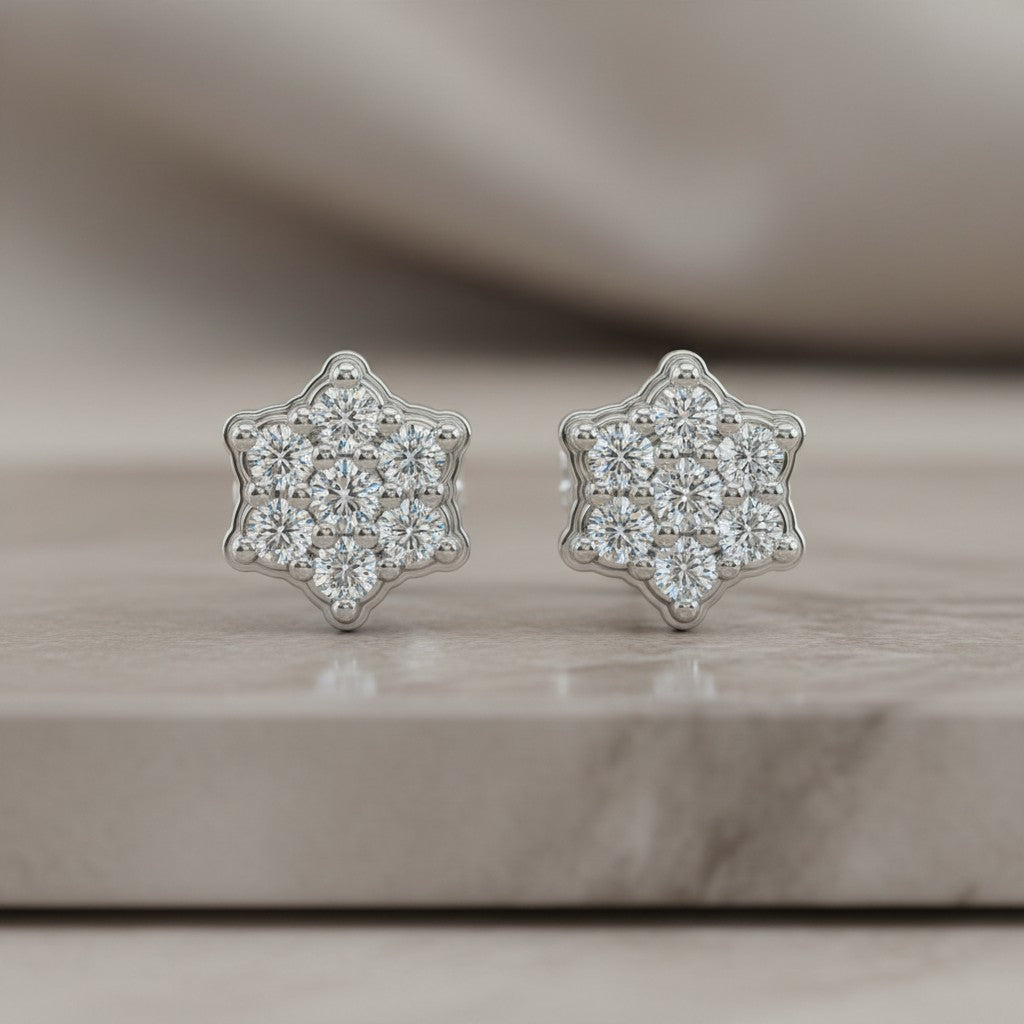 0.31 Ct Round-Cut Lab-Grown Diamond & Moissanite Cluster Stud Earrings in 925 Sterling Silver