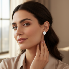 0.31 Ct Round-Cut Lab-Grown Diamond & Moissanite Cluster Stud Earrings in 925 Sterling Silver