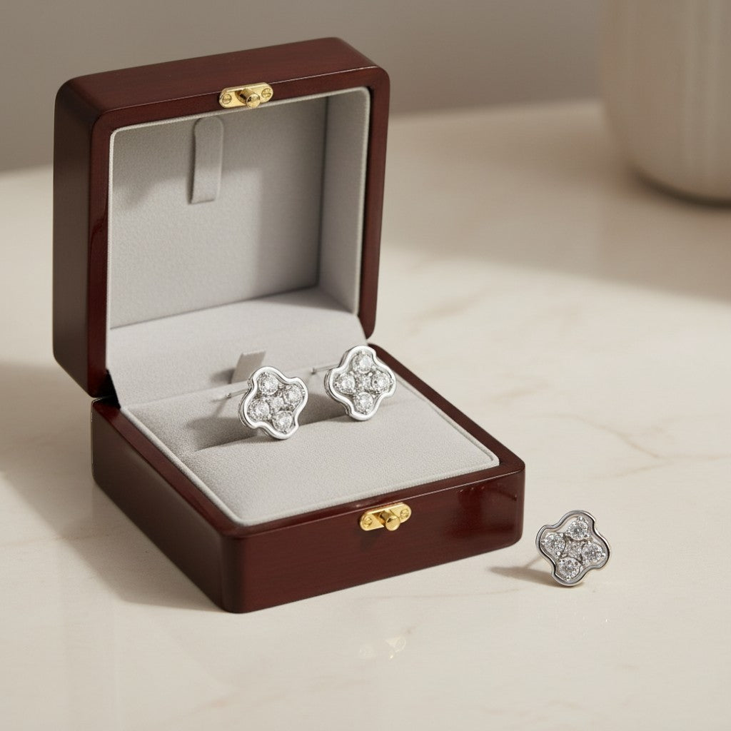 0.30 Ct Round-Cut Lab-Grown Diamond & Moissanite Floral Cluster Stud Earrings in 925 Sterling Silver
