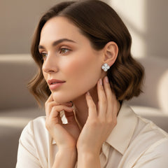 0.30 Ct Round-Cut Lab-Grown Diamond & Moissanite Floral Cluster Stud Earrings in 925 Sterling Silver