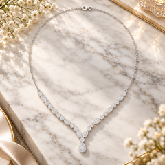925 Sterling Silver Round Cut Lab-Grown Diamond Necklace with Pear Drop Pendant