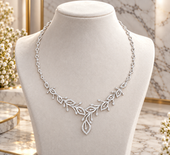 925 Sterling Silver Floral Lab-Grown Diamond Necklace – 2.368 Ct Round Cut