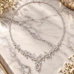 925 Sterling Silver Floral Lab-Grown Diamond Necklace – 2.368 Ct Round Cut