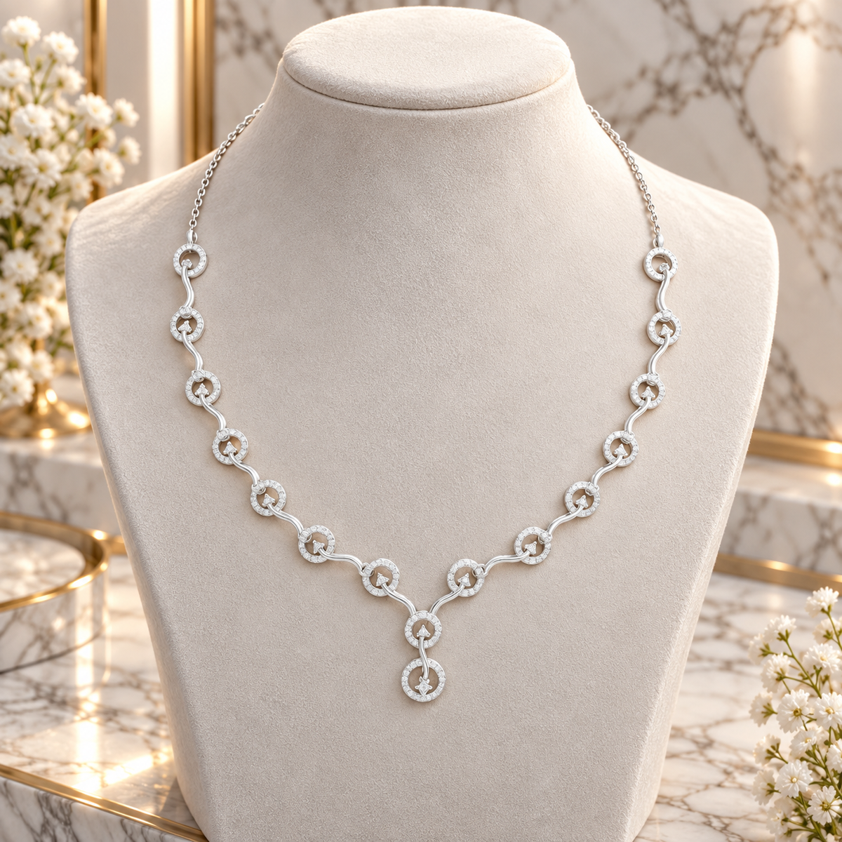 925 Sterling Silver Round Cut Lab-Grown Diamond Chain Necklace – 1.465 Ct