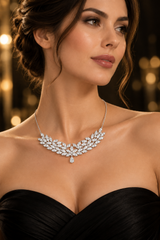 925 Sterling Silver Floral Lab-Grown Diamond Necklace – 4.24 Ct Leaf Design