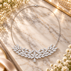 925 Sterling Silver Floral Lab-Grown Diamond Necklace – 4.24 Ct Leaf Design