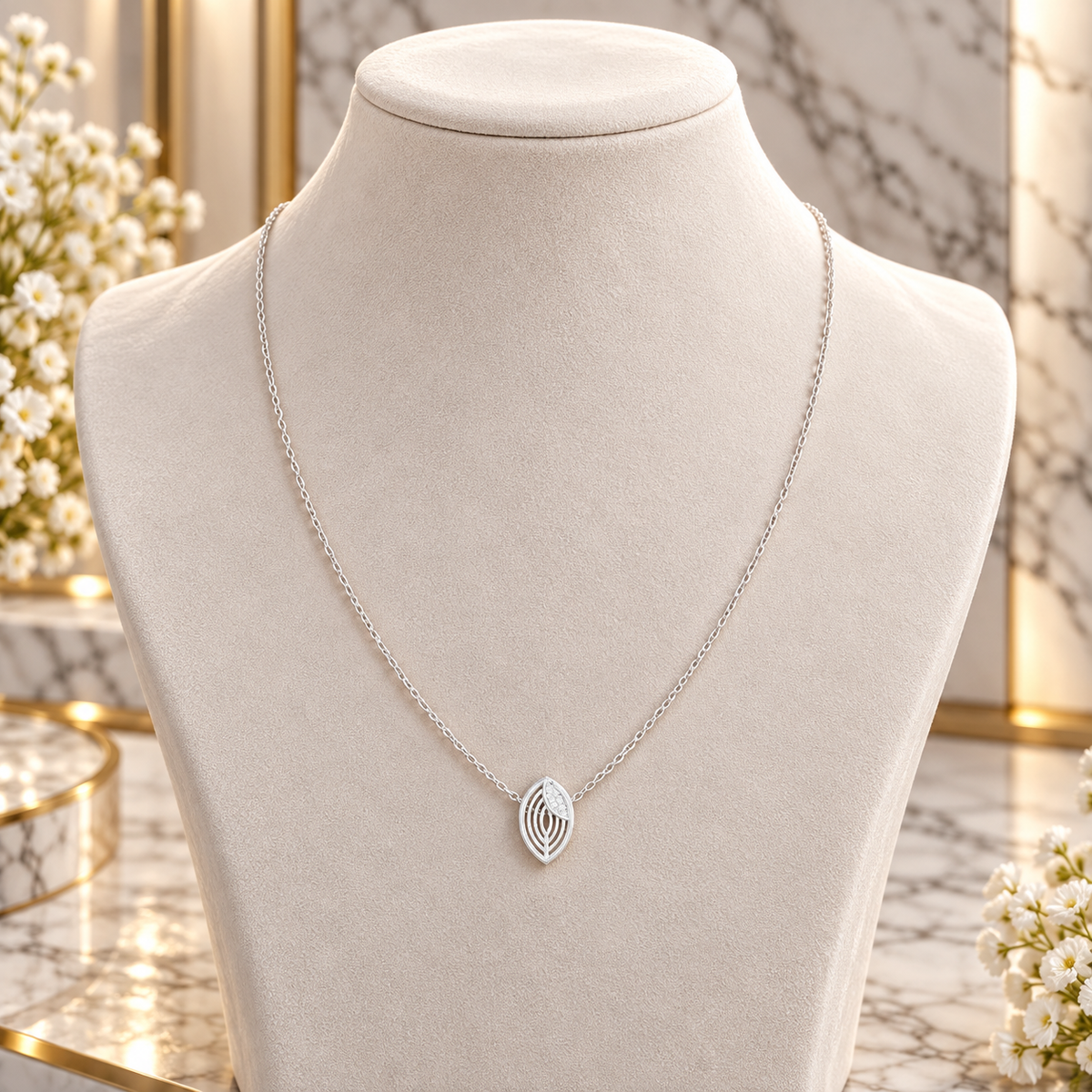 925 Sterling Silver Leaf Lab-Grown Diamond Pendant Necklace – 0.047 Ct