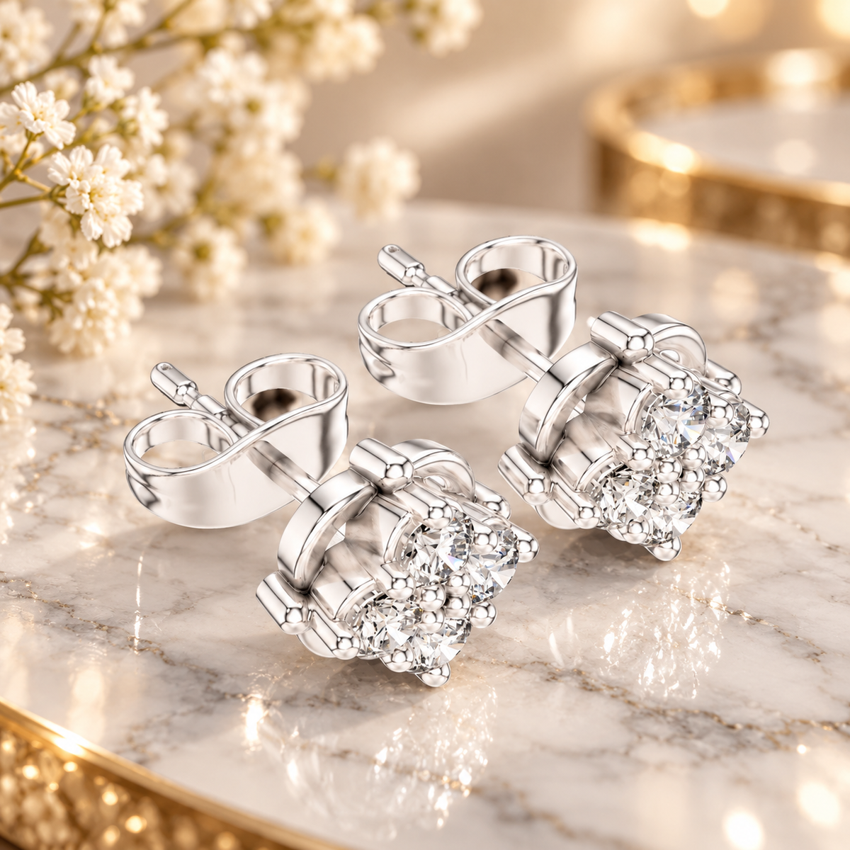 925 Sterling Silver Round Cut Lab-Grown Diamond & Moissanite Cluster Stud Earrings