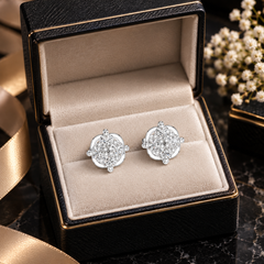 925 Sterling Silver Round Cut Lab-Grown Diamond & Moissanite Cluster Stud Earrings