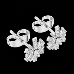 Round Diamond Floral Stud Earrings in Sterling Silver