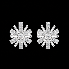 Round Diamond Floral Stud Earrings in Sterling Silver