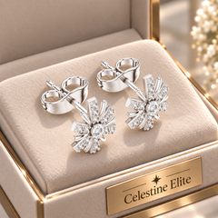 Round Diamond Floral Stud Earrings in Sterling Silver