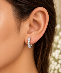 Classic Round Diamond Hoop Earrings in Sterling Silver