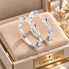 Minimal Baguette Accent Hoop Earrings in Sterling Silver