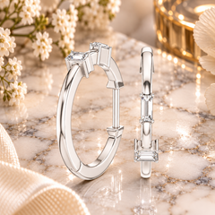 Minimal Baguette Accent Hoop Earrings in Sterling Silver