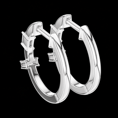Minimal Baguette Accent Hoop Earrings in Sterling Silver
