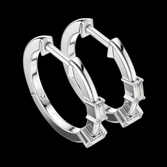 Minimal Baguette Accent Hoop Earrings in Sterling Silver