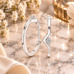 Minimal Round Diamond Hoop Earrings in Sterling Silver