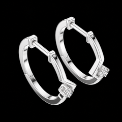 Minimal Round Diamond Hoop Earrings in Sterling Silver