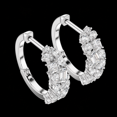 Multi-Shape Diamond Hoop Earrings in Sterling Silver
