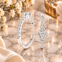 Round Diamond Detail Hoop Earrings in Sterling Silver
