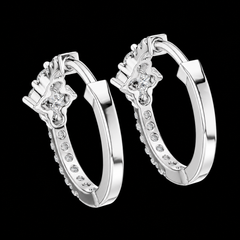 Round Diamond Detail Hoop Earrings in Sterling Silver