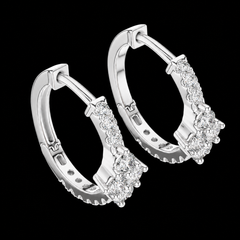 Round Diamond Detail Hoop Earrings in Sterling Silver