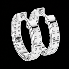 Full Sparkle Round Stone Hoop Earrings in Sterling Silver