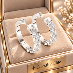 Marquise Diamond Hoop Earrings in Sterling Silver