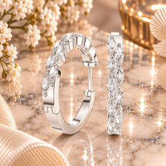 Marquise Diamond Hoop Earrings in Sterling Silver