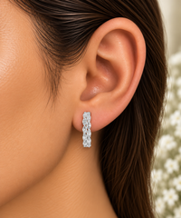 Marquise Diamond Hoop Earrings in Sterling Silver
