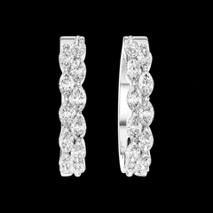 Marquise Diamond Hoop Earrings in Sterling Silver