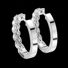 Marquise Diamond Hoop Earrings in Sterling Silver