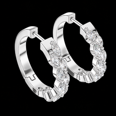 Marquise Diamond Hoop Earrings in Sterling Silver